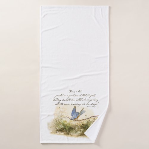 Bluebird on a branch Bluebird  poem Victor Hugo Bath Towel Set