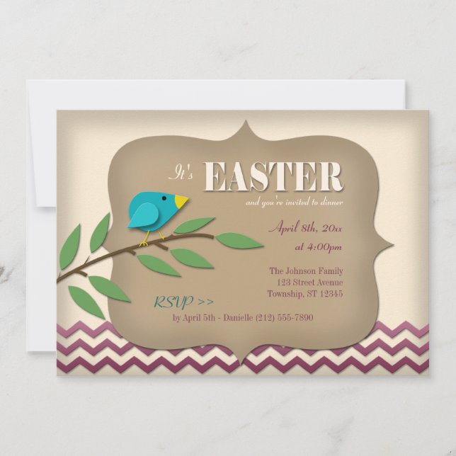 Bluebird on a Branch Scrapbook Easter Invitations (Front)