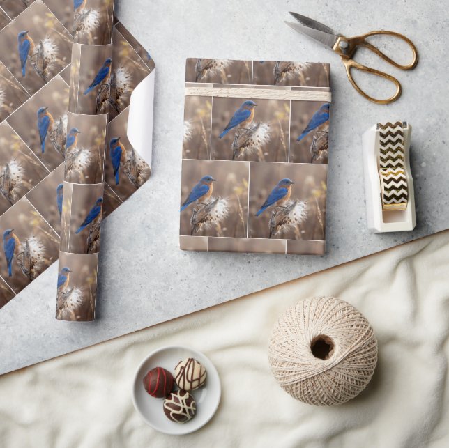 Bluebird on a Milkweed Pod Wrapping Paper (Crafts)
