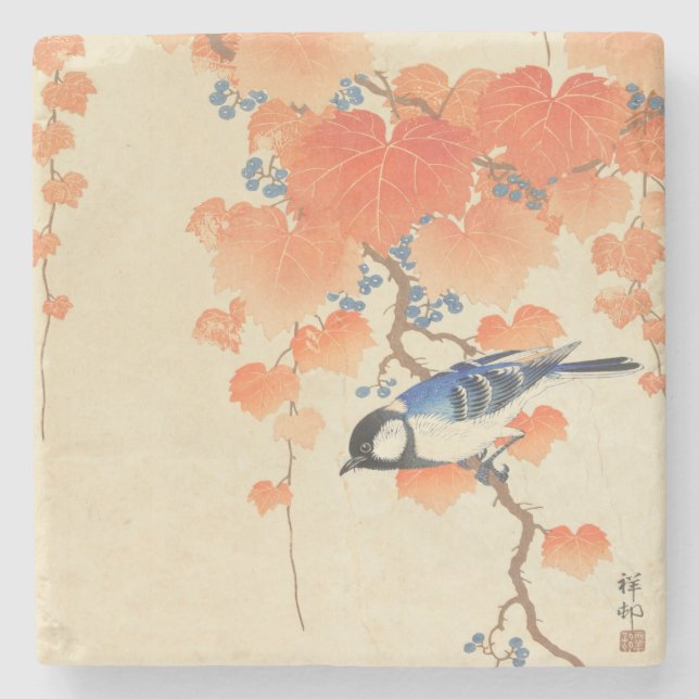 Bluebird on a Paulownia Tree  Stone Coaster (Front)