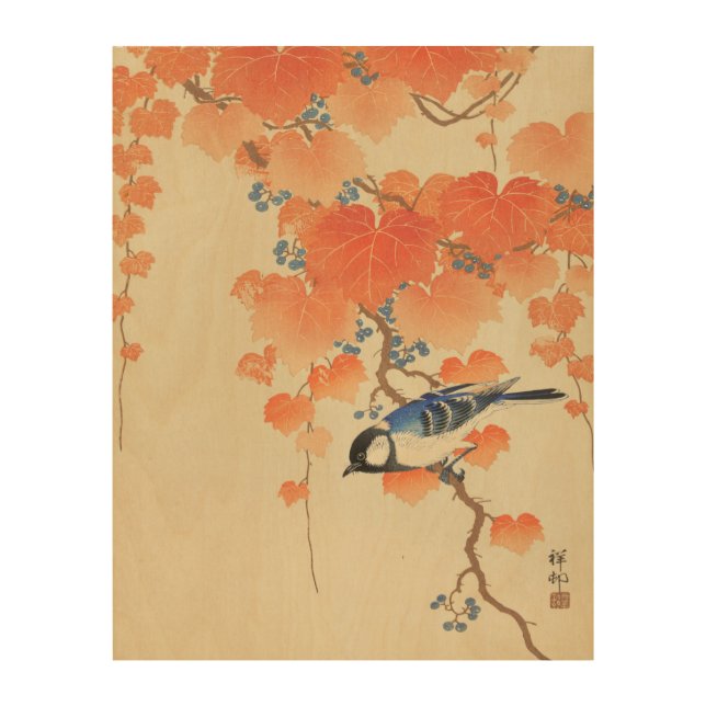 Bluebird on a Paulownia Tree Wood Wall Art (Front)