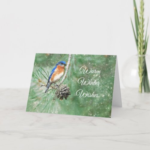 Bluebird on a Pinecone Winter Holiday Card