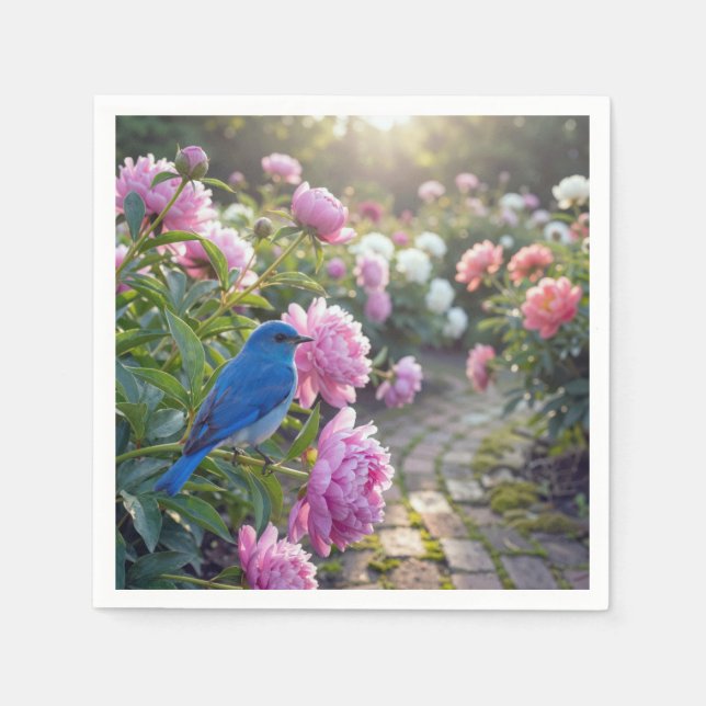 Bluebird On a Pink Peony Napkins (Front)
