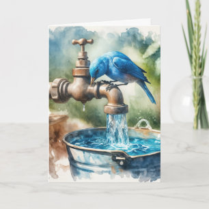 Bluebird On a Retro Faucet Card