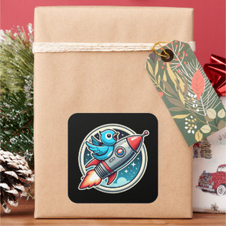 Bluebird on a rocket square sticker