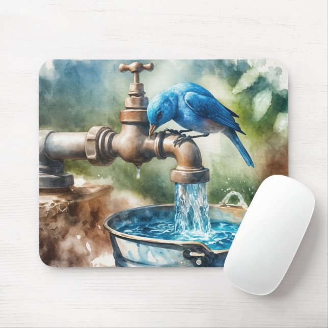Bluebird On an Old Faucet Mouse Pad (With Mouse)