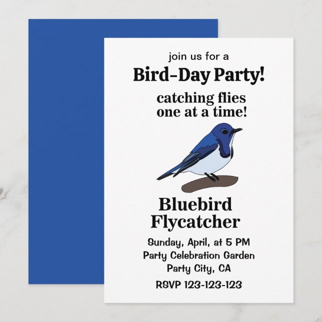 Bluebird On Branch Funny Birthday Party Invitation (Front/Back)