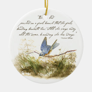 Bluebird on Branch Inspirational poem Watercolor Ceramic Ornament