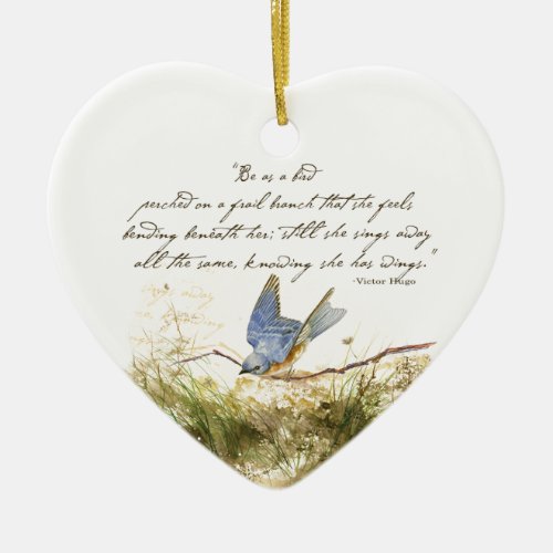 Bluebird on Branch Inspirational poem Watercolor Ceramic Ornament