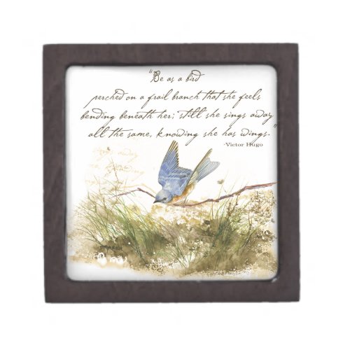 Bluebird on Branch Inspirational poem Watercolor Jewelry Box