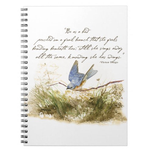 Bluebird on Branch Inspirational poem Watercolor Notebook