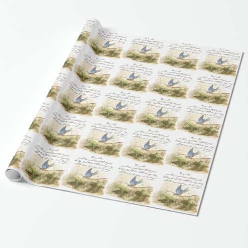 Bluebird on Branch Inspirational poem Watercolor Wrapping Paper