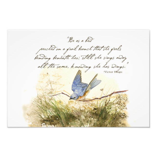 Bluebird on Branch Victor Hugo Inspirational Poem Photo Print (Front)
