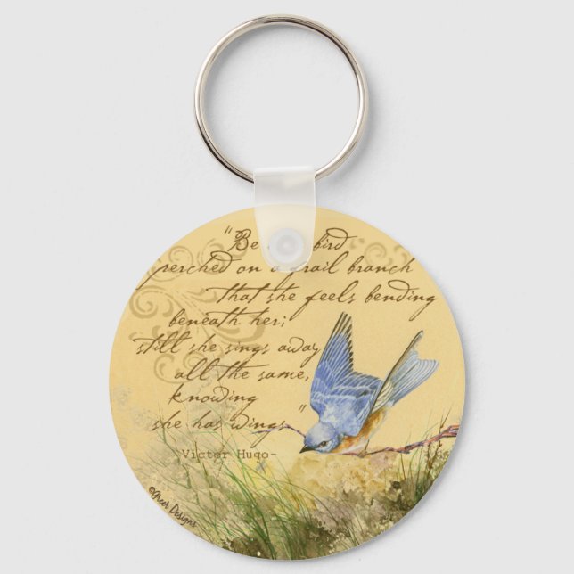 Bluebird on Branch & Victor Hugo Quote Keychain (Front)