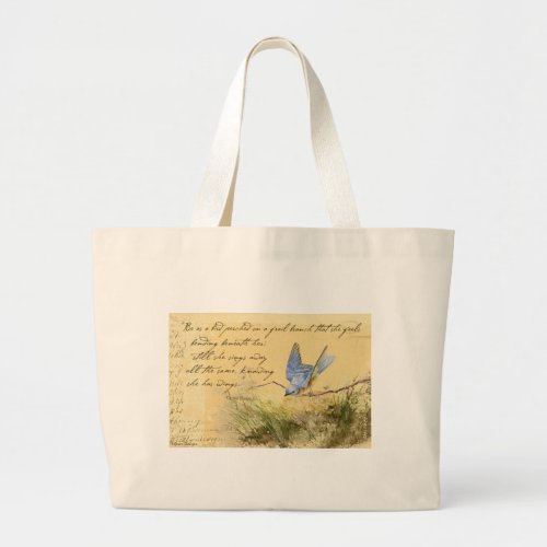 Bluebird on Branch  Victor Hugo Quote Large Tote Bag