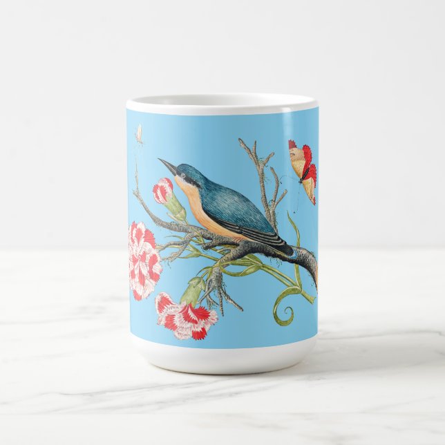 Bluebird on carnations coffee mug (Center)