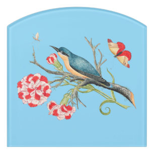 Bluebird on carnations, vintage illustration, door sign