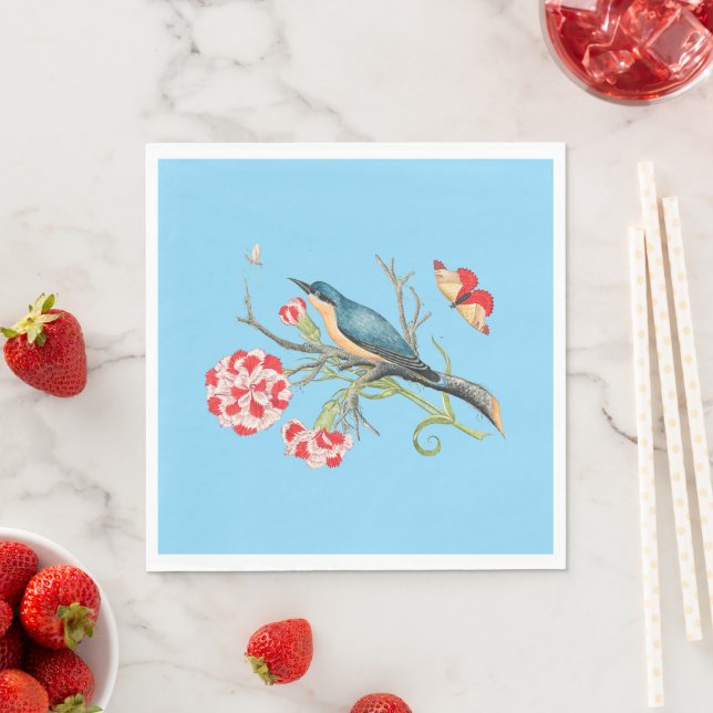Bluebird on carnations, vintage illustration, napkins (Insitu)