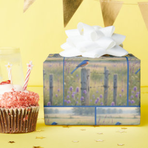 Bluebird On Country Fence Post Wrapping Paper