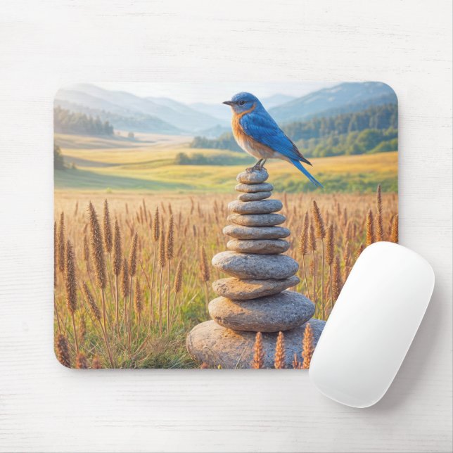 Bluebird On Field Cairn Mouse Pad (With Mouse)