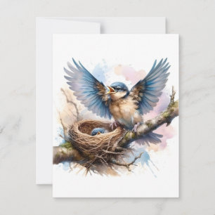 Bluebird On Nest In Watercolors Holiday Card