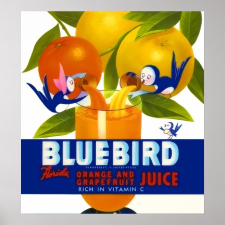 Bluebird Orange Juice Vintage Poster