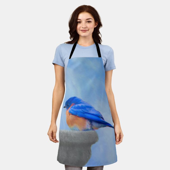 Bluebird Painting - Original Bird Art Apron (Worn)