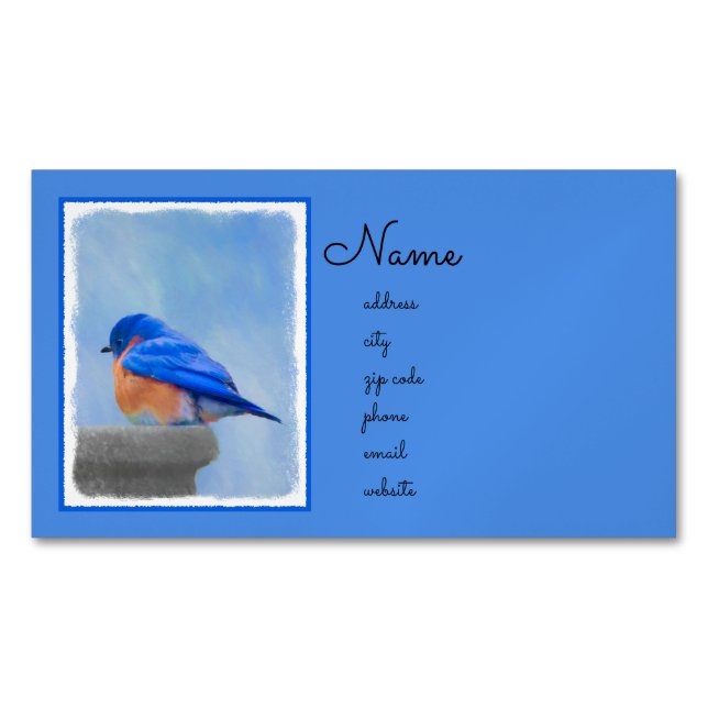 Bluebird Painting - Original Bird Art Business Card Magnet (Front)