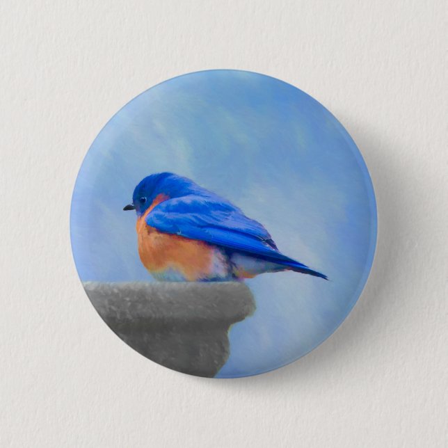 Bluebird Painting - Original Bird Art Button (Front)