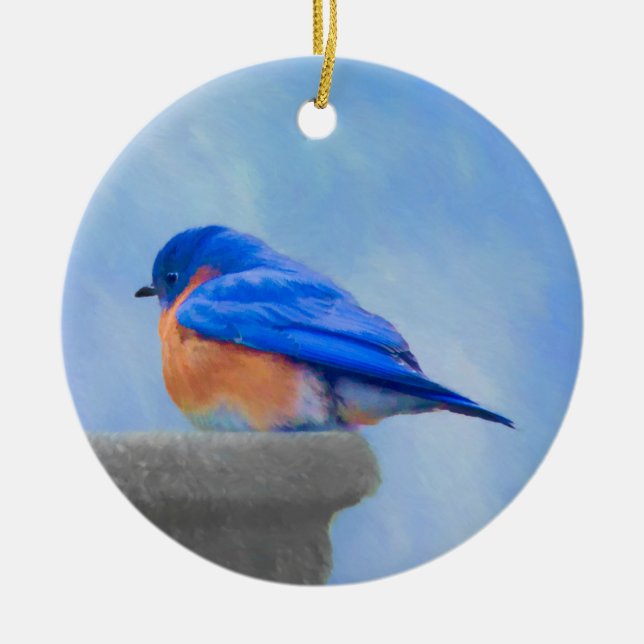Bluebird Painting - Original Bird Art Ceramic Ornament (Front)