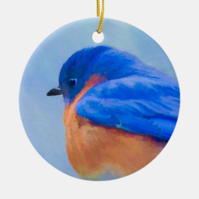 Bluebird Painting - Original Bird Art Ceramic Ornament (Front)