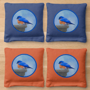 Bluebird Painting - Original Bird Art Cornhole Bags