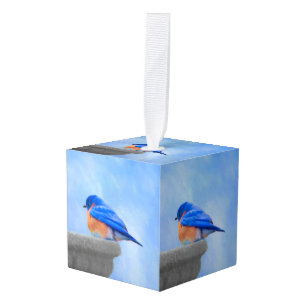 Bluebird Painting - Original Bird Art Cube Ornament