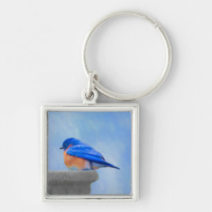 Bluebird Painting - Original Bird Art Keychain