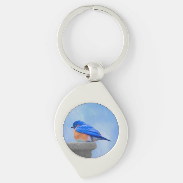 Bluebird Painting - Original Bird Art Keychain (Front)