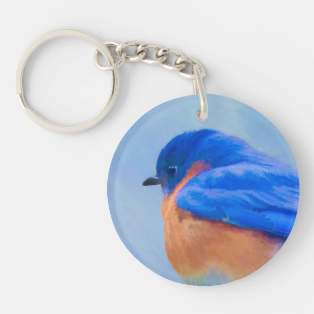 Bluebird Painting - Original Bird Art Keychain (Front)
