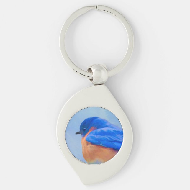 Bluebird Painting - Original Bird Art Keychain (Front)