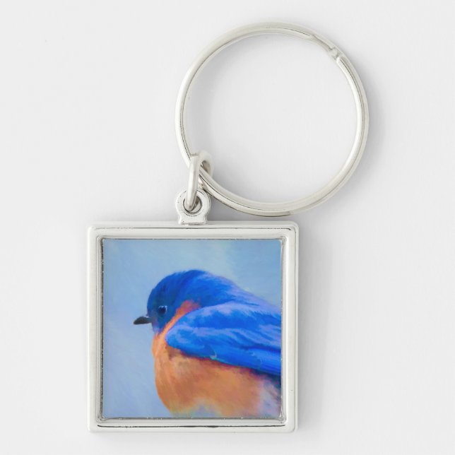 Bluebird Painting - Original Bird Art Keychain (Front)