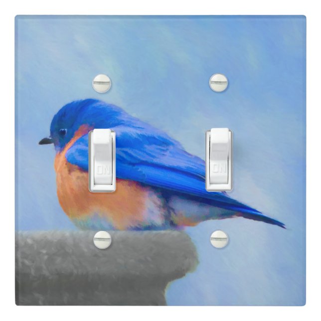 Bluebird Painting - Original Bird Art Light Switch Cover (In Situ)