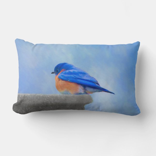 Bluebird Painting - Original Bird Art Lumbar Pillow (Front)