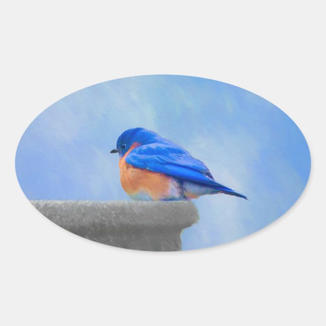 Bluebird Painting - Original Bird Art Oval Sticker (Front)