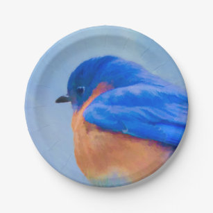 Bluebird Painting - Original Bird Art Paper Plates