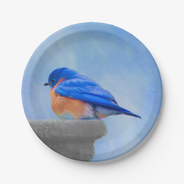 Bluebird Painting - Original Bird Art Paper Plates (Front)