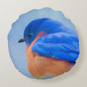 Bluebird Painting - Original Bird Art Round Pillow