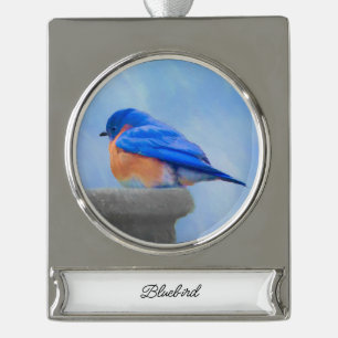 Bluebird Painting - Original Bird Art Silver Plated Banner Ornament