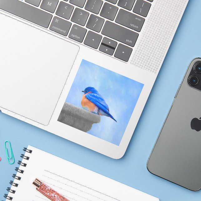 Bluebird Painting - Original Bird Art Sticker (Laptop w/ iPhone)