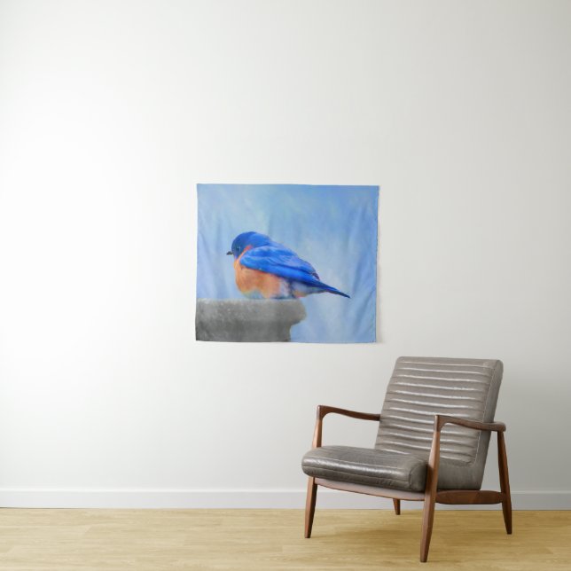Bluebird Painting - Original Bird Art Tapestry (In Situ (Horizontal))
