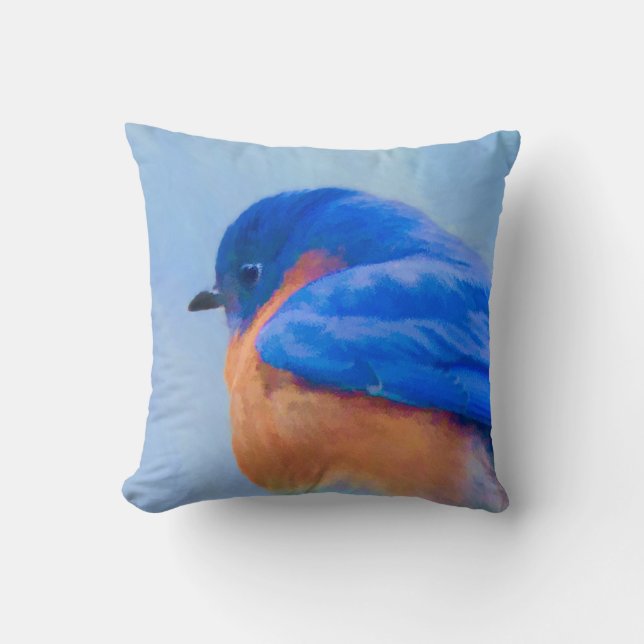 Bluebird Painting - Original Bird Art Throw Pillow (Front)
