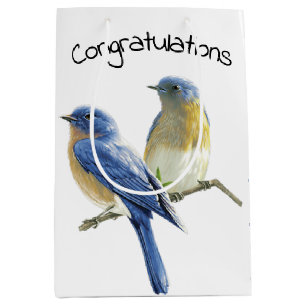 Bluebird Pair on White Medium Gift Bag