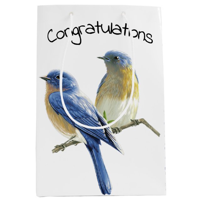 Bluebird Pair on White Medium Gift Bag (Front)